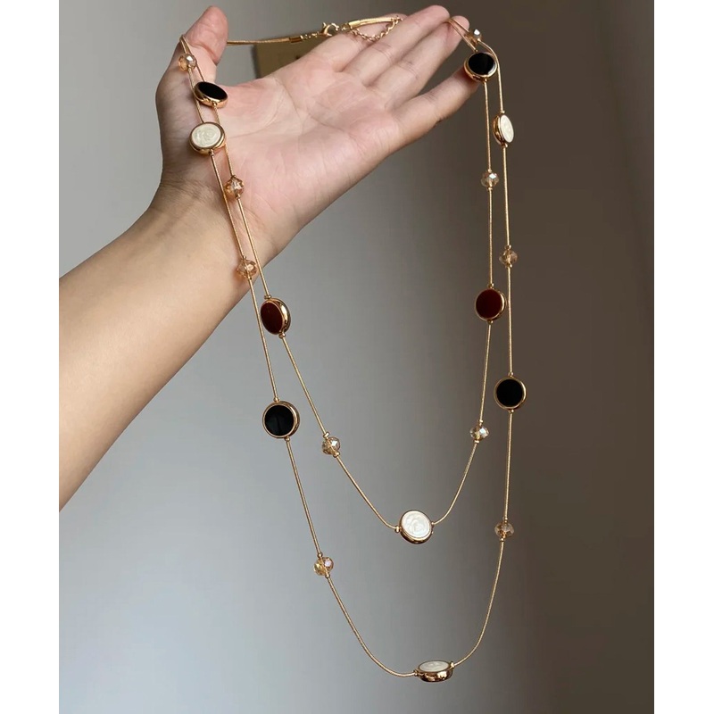 Vogue Gold Copper Drip Glazed Beading Double-Layer Necklace