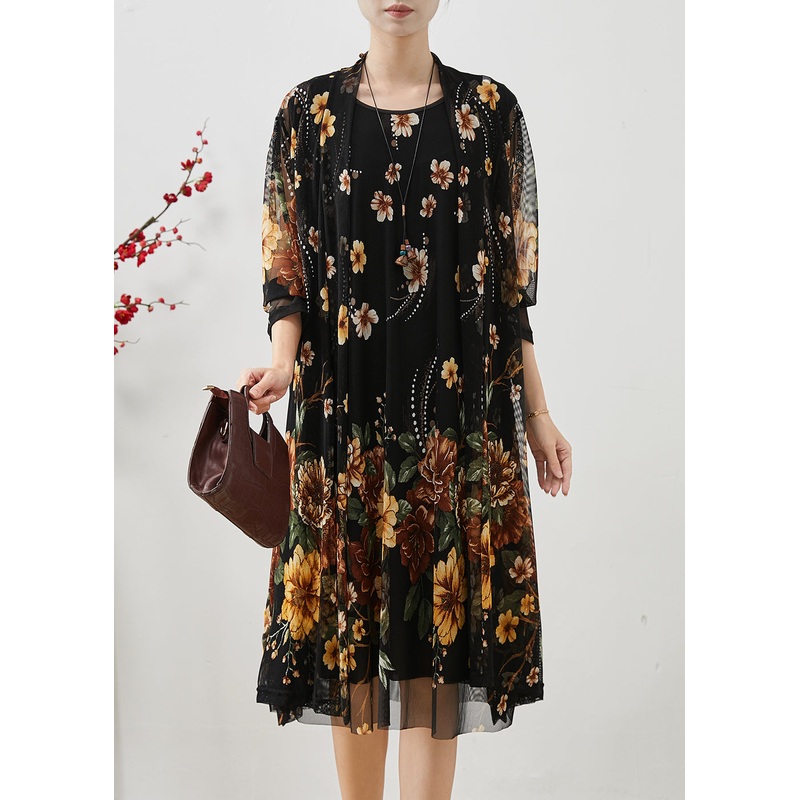 Yellow Print Tulle Two Pieces Set Oversized Summer