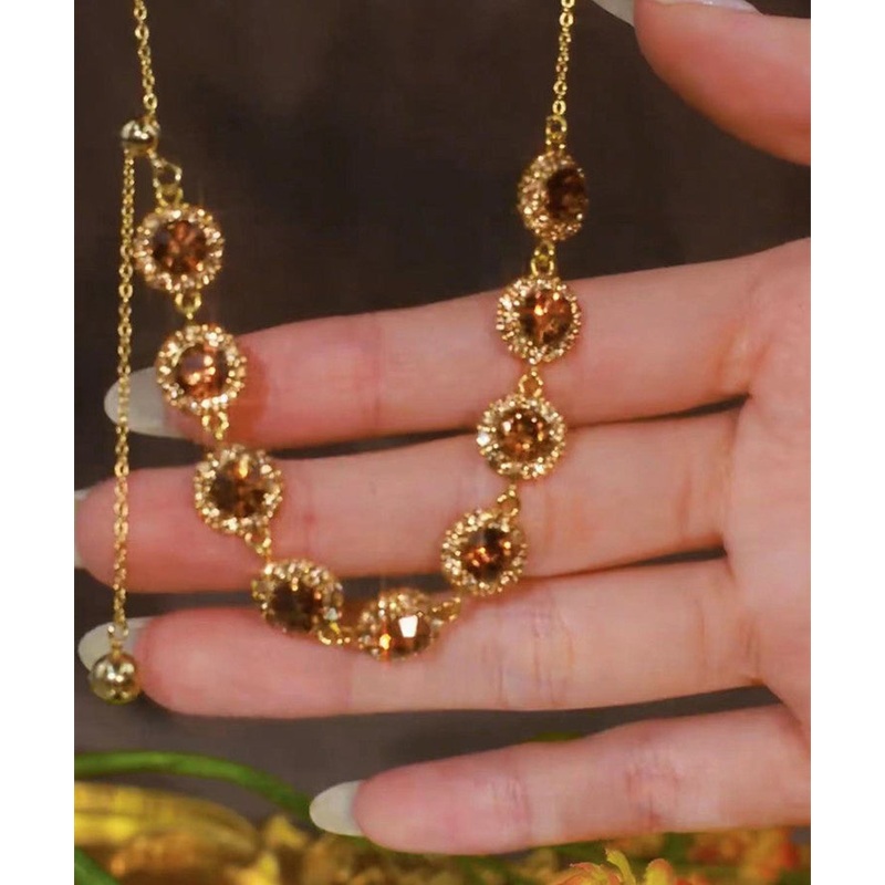 2025 Coffee Alloy Zircon Crystal Pull Type Lariat Necklace