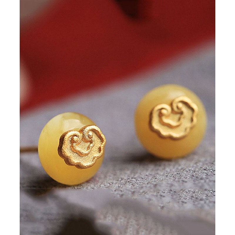 Art Yellow Ancient Gold Beeswax Lock Of Good Wishes Stud Earrings