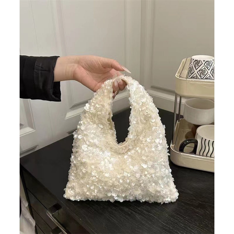Beautiful White Sequins Womens Tote Handbag