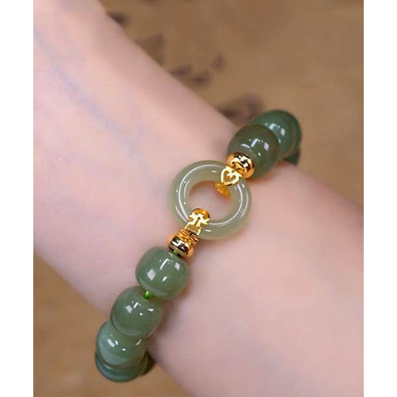 Boutique Green Alloy Jade Ping An buckle Chain Bracelet