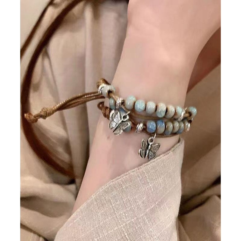 Casual Alloy Weaving Ceramic Butterfly Charm Bracelet Two Piece Set