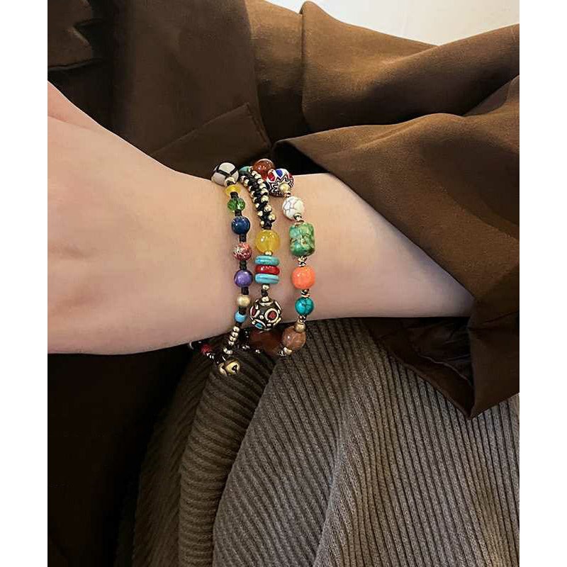 Chinese Style Alloy Weaving Agate Beading Little Elephant Charm Bracelet