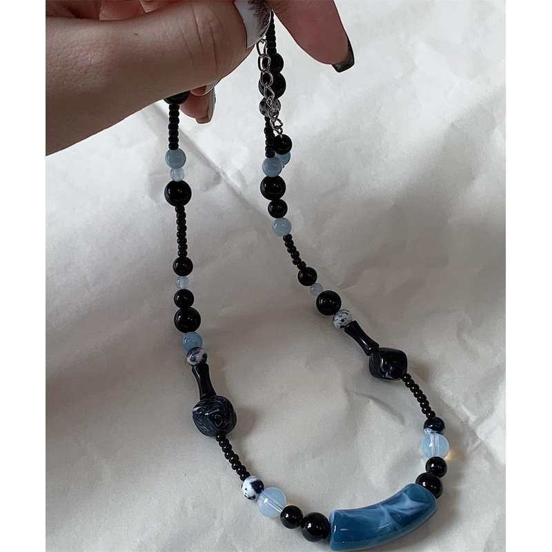 Chinese Style Black Alloy Beading Gratuated Bead Necklace