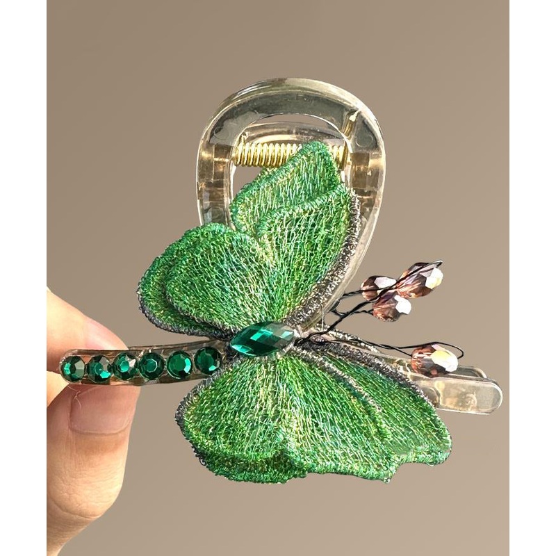 Chinese Style Green Acrylic Zircon Embroidery Butterfly Hairpin