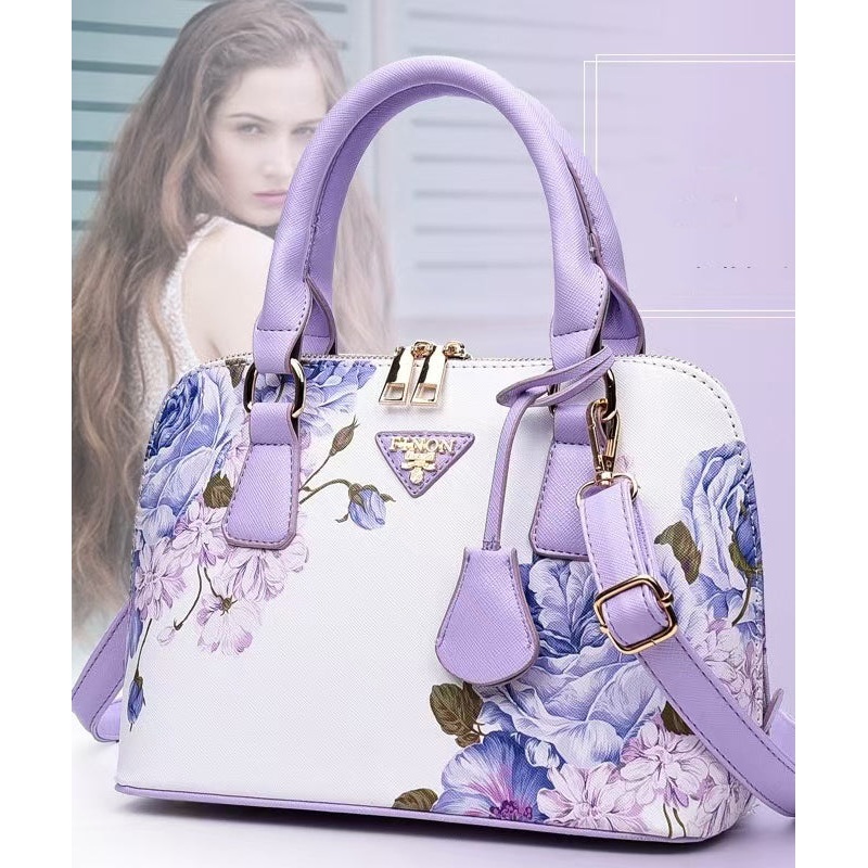 Elegant Purple Jacquard Solid Durable Faux Leather Tote Handbag