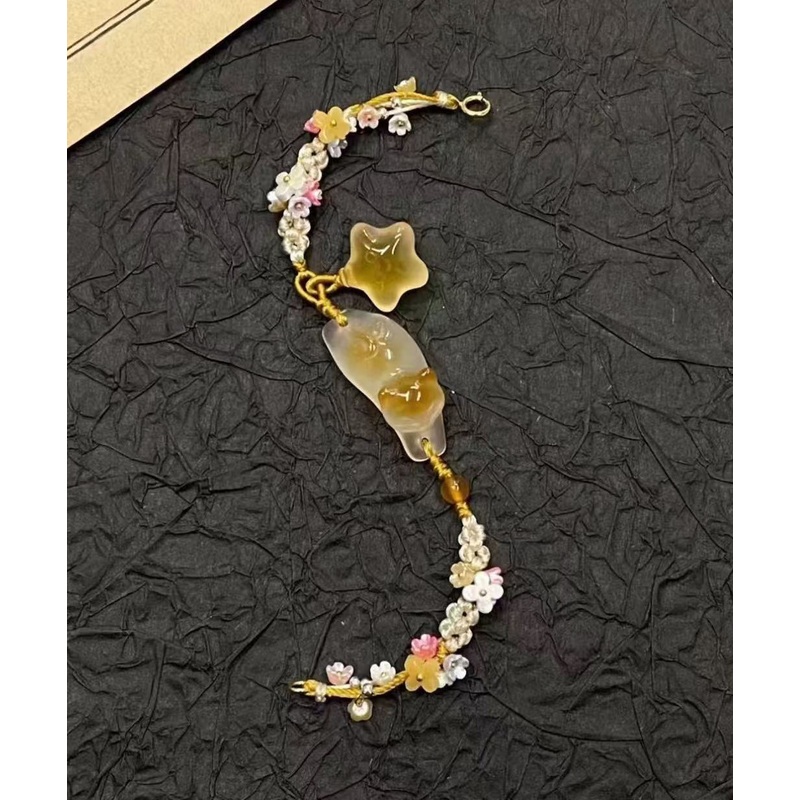 Handmade Weaving Gold Star Little Cats Sweet-Scented Osmanthus Charm Bracelet