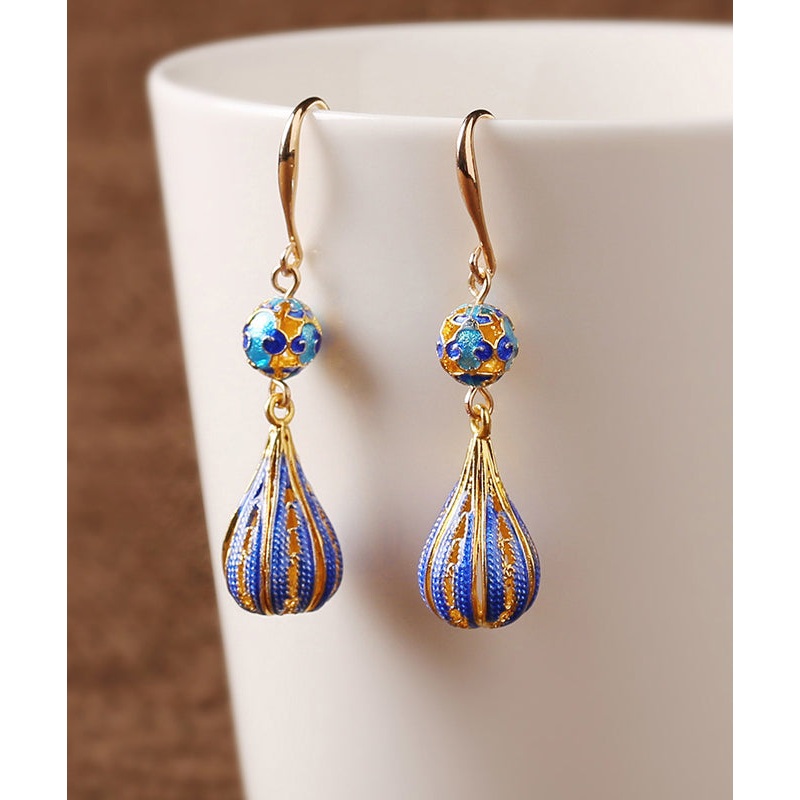 Vintage Gold Ancient Gold Cloisonne Drop Earrings