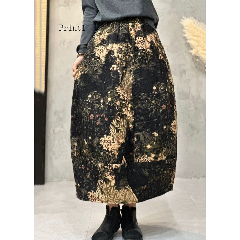 Bohemian Print Elastic Waist Fine Cotton Filled Skirts Summer