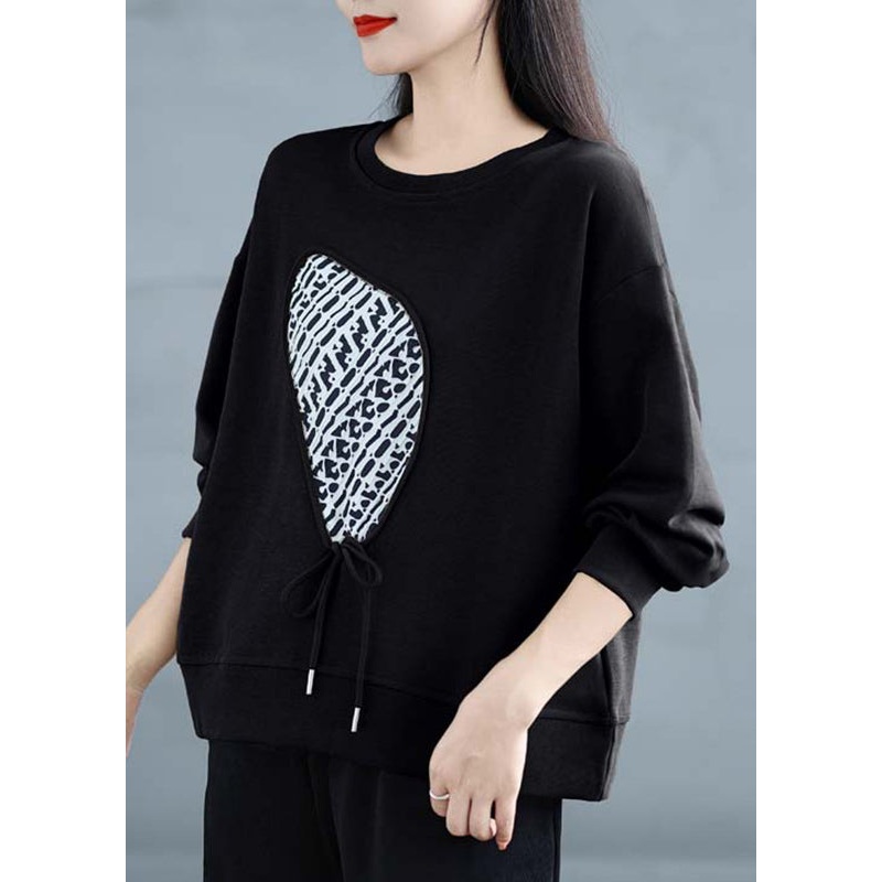 Boho Black Tasseled Cotton Sweatshirts Top Spring