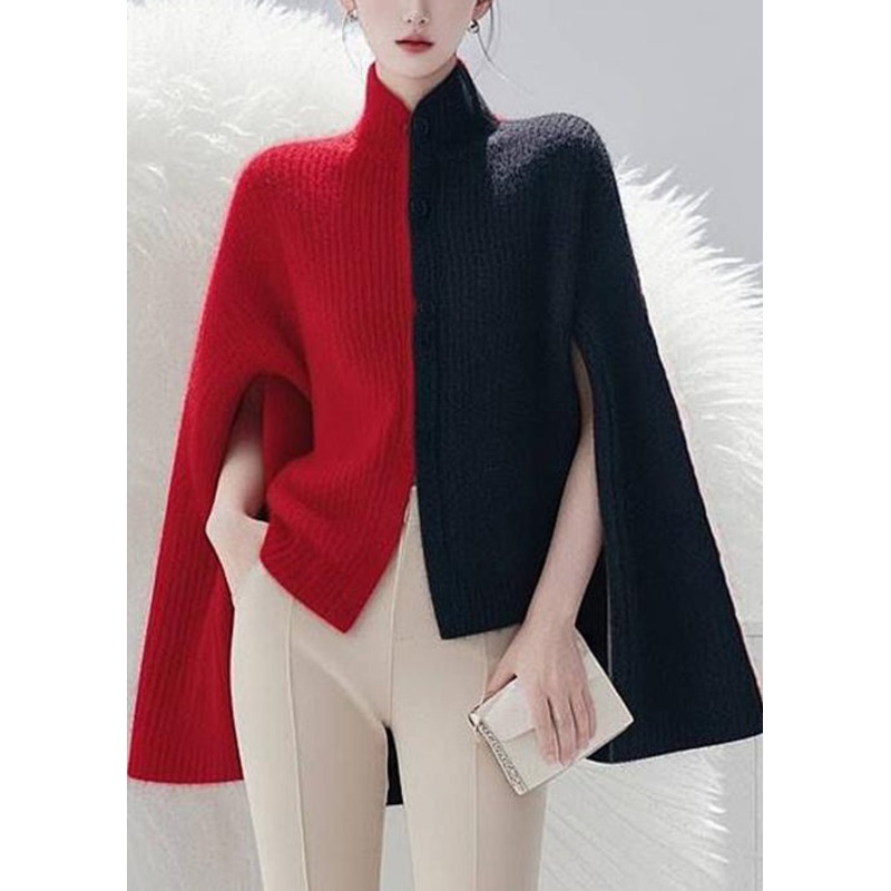 Women Colorblock Side Open Cozy Knit Cape Sweaters Spring