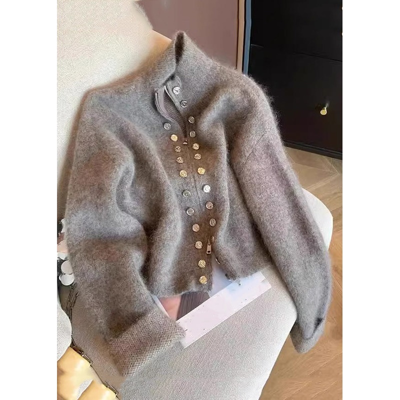Art Grey Zip Up Double Breast Knit Coats Spring