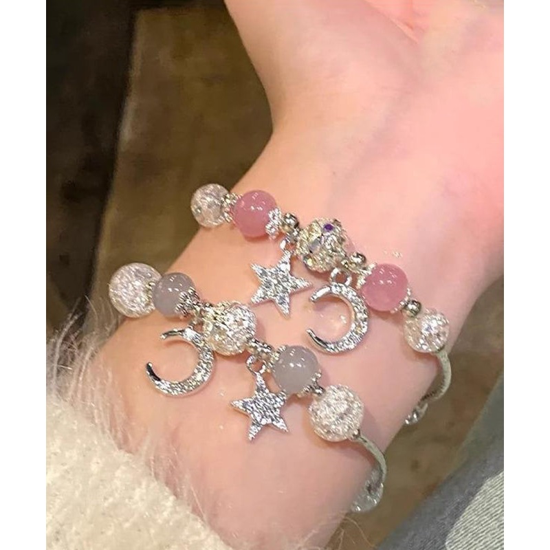 Boutique Alloy Beading Moon Stars Tassel Charm Bracelet Two Piece Set