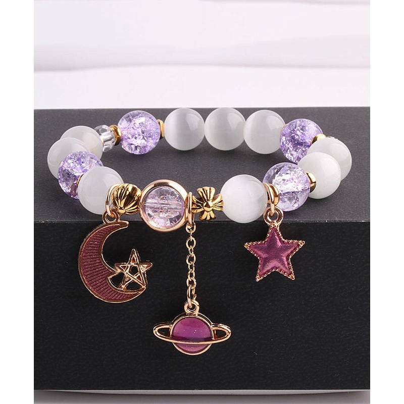 Fashion Purple Copper Alloy Crystal Coloured Glaze Star Moon Charm Bracelet