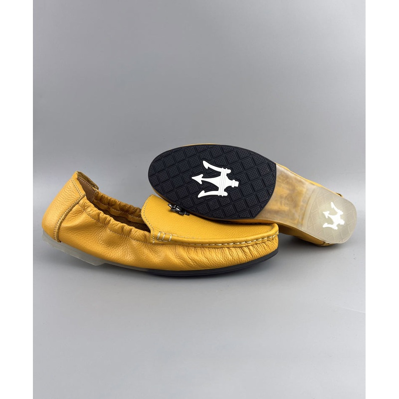 Yellow Penny Loafers Boutique Cowhide Leather Splicing