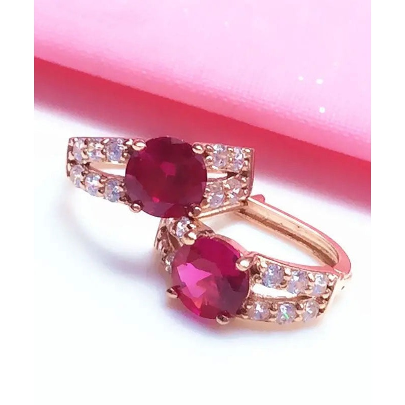 Beautiful Rose Alloy Inlaid Gem Stone Zircon Hoop Earrings