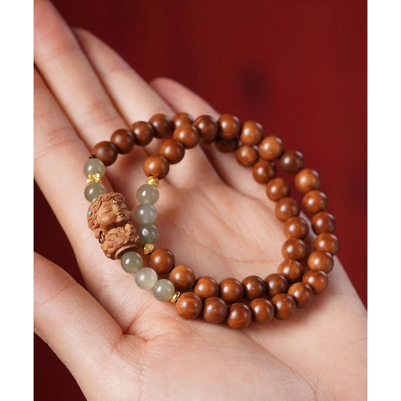 Retro Brown Overgold Jade Sandalwood Beading Bracelet