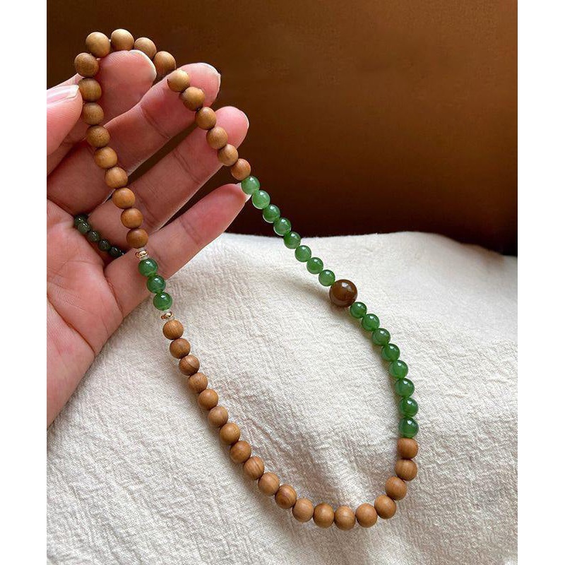 Women Green Sandalwood Jade Double Layer Xiaomi Beads Bracelet