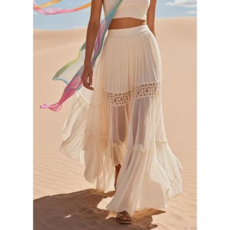 Art Beige Exra Large Hem Patchwork Chiffon Beach Skirt Summer