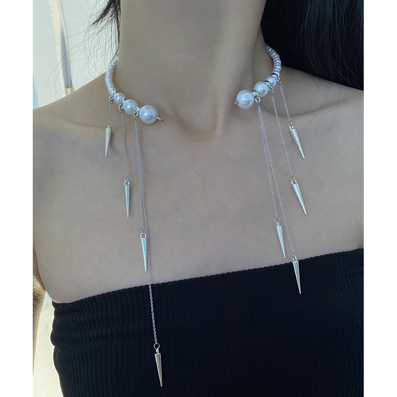 Beautiful White Copper Pearl Beading Tassel Pendant Necklace
