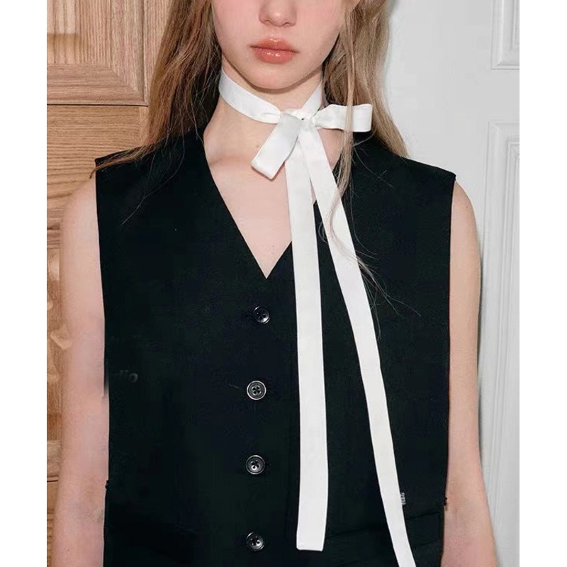 Bohemian White Cloth Bow Ribbon Necklace