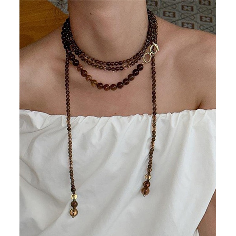 Original Design Chocolate Alloy Crystal Beadin Gratuated Bead Necklace