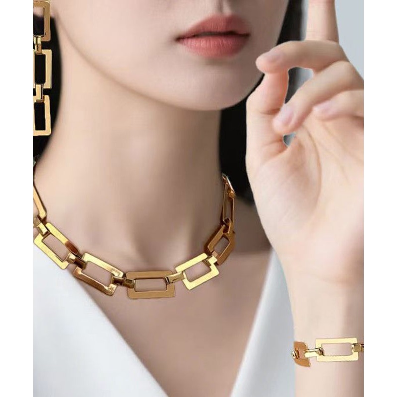 Bohemian Gold Copper Alloy Chain Drop Earrings, Bracelet And Lariat Necklace Three-Piece Set
