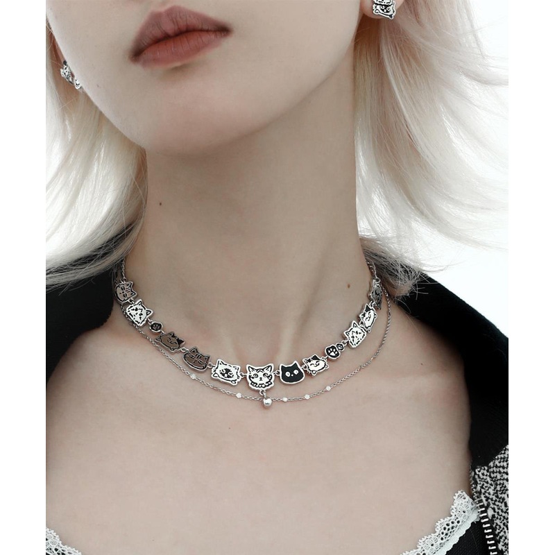 Bohemian Silk Stainless Steel Graffiti Cat Double-Layer Necklace