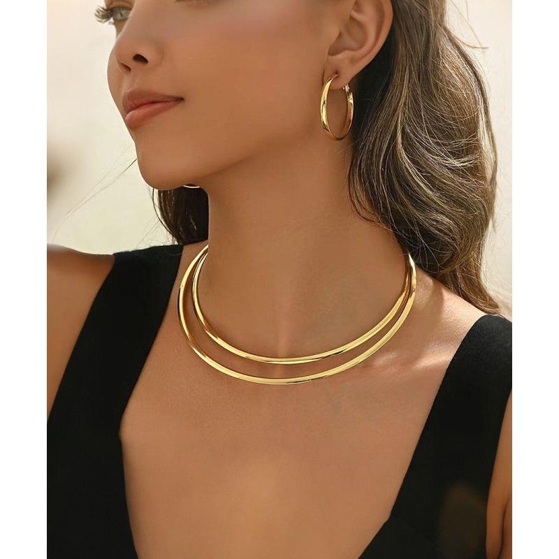Boho Copper Alloy Hoop Earrings And Choker Two-Piece Set