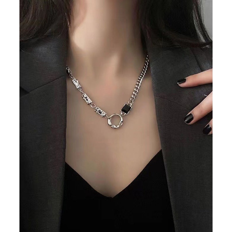 Boutique Silk Stainless Steel Asymmetrical Hollow Out Lariat Necklace