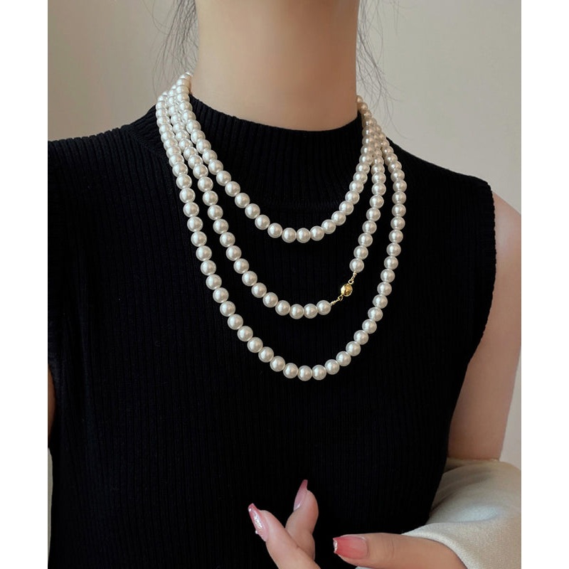 Chic White Alloy Pearl Beading Gratuated Bead Necklace