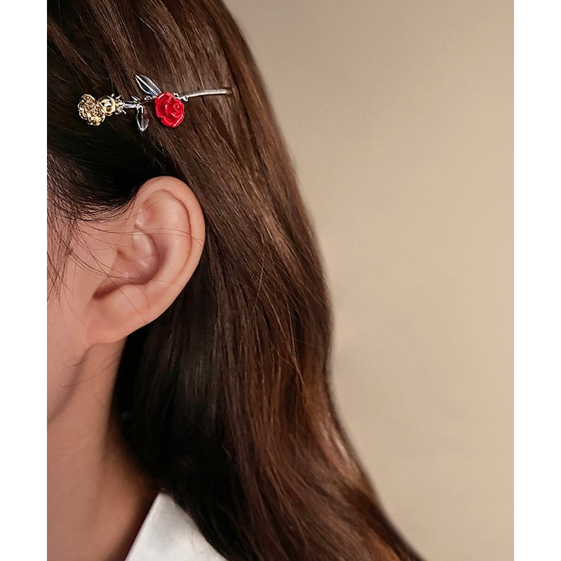 Chinese Style Silk Alloy Resin Rose Hairpin