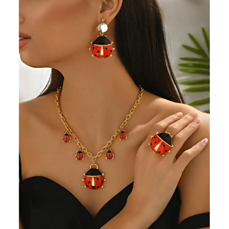 Unique Stainless Steel Alloy Drop Earrings ,Rings And Pendant Necklace Three-Piece Set