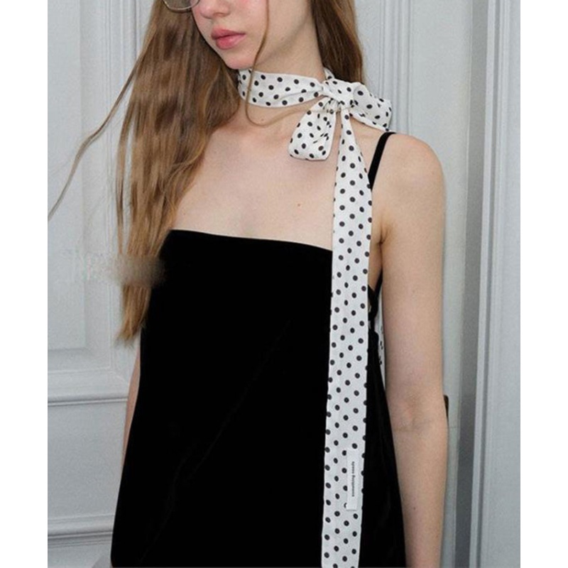 Women White Silk Dot Print Silk Scarf