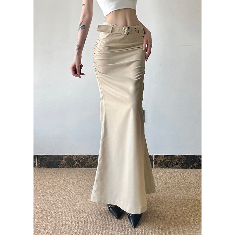 Art Beige Tie Waist Silm Fit Wraped Skirt Spring
