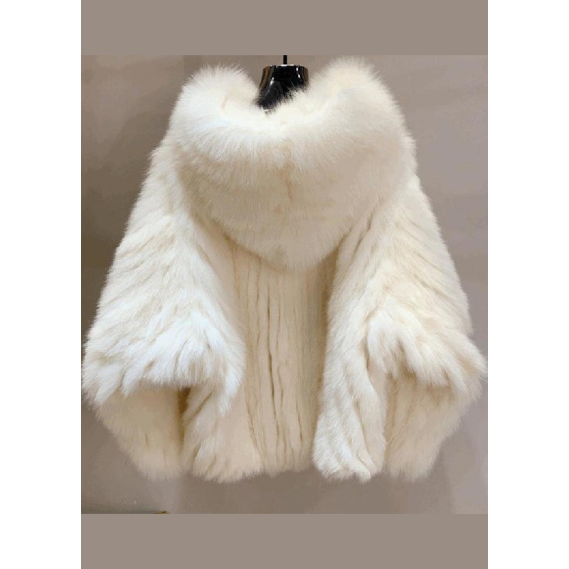Art White Oversized Faux Fur Hooded Coat Winter