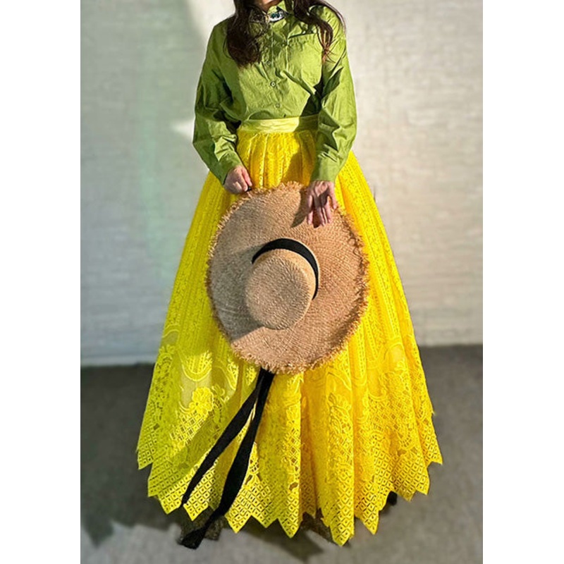Art Yellow Embroidered Exra Large Hem Tulle Party Skirt Spring
