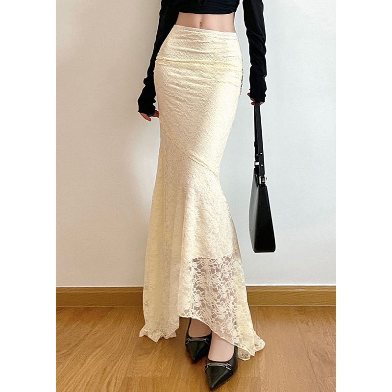 Beautiful White Wraped Silm Fit Lace Fishtail Skirts Spring