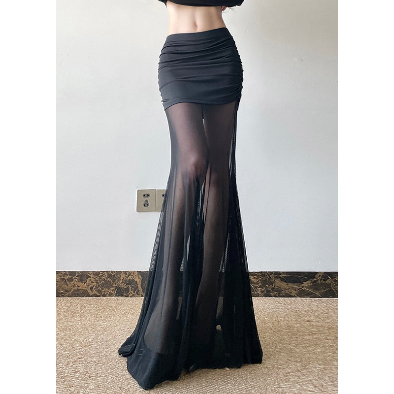 Style Black Exra Large Hem Lace Wraped Skirts Spring