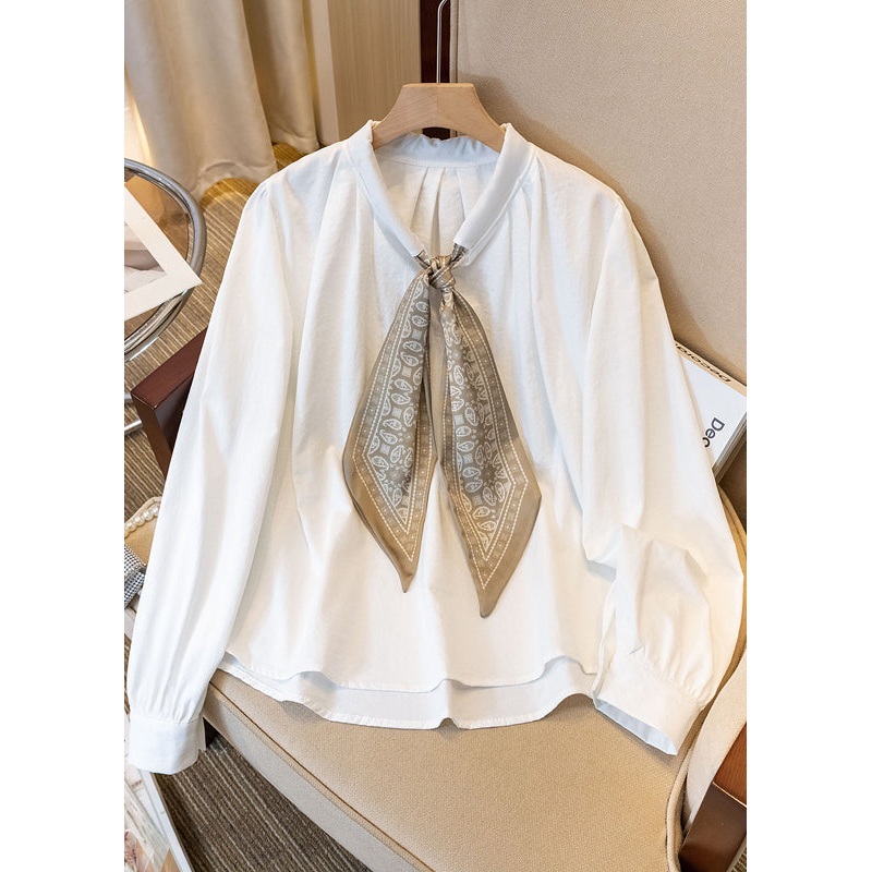 White Oversized Cotton Blouses Scarves Spring