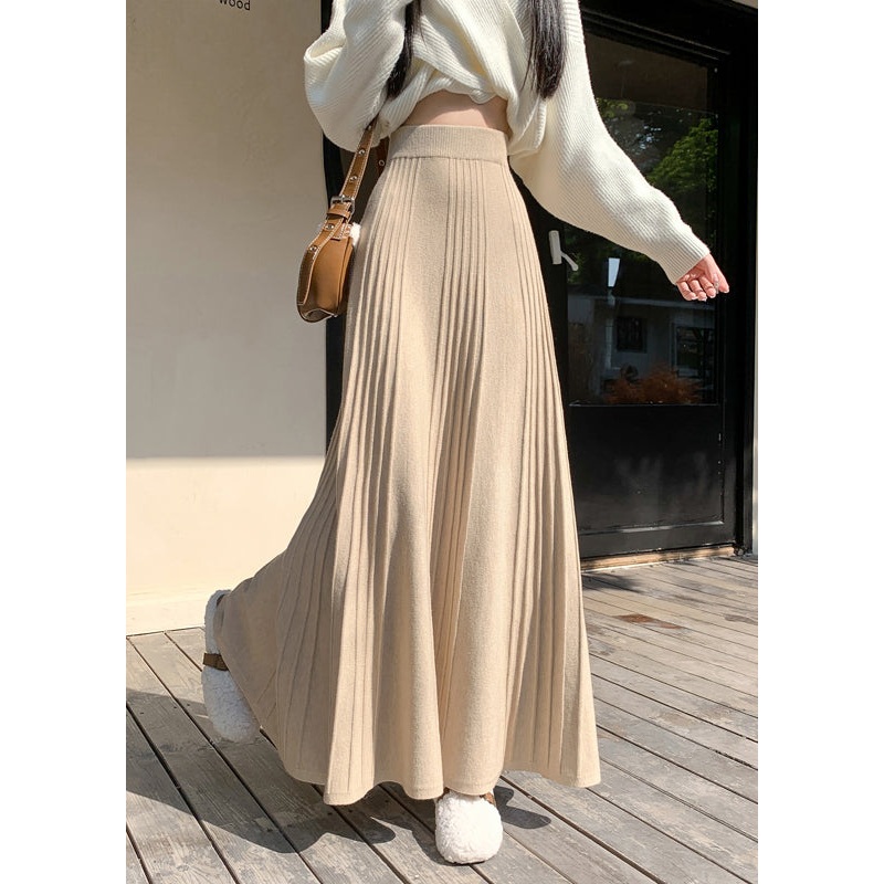 Stylish Beige Exra Large Hem Knit A Line Skirt Spring