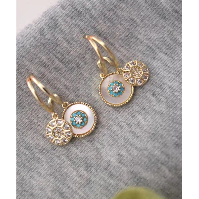 Beautiful Gold Copper Overgild Zircon Shell Drop Earrings
