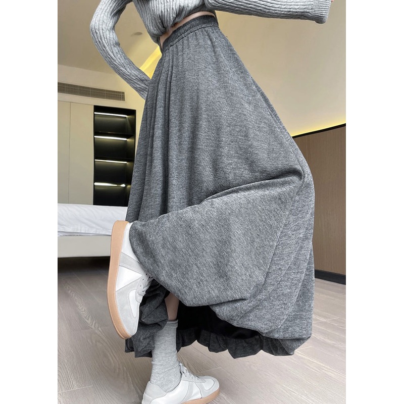 2025 New Dark Grey High Waist Knit A Line Skirts Spring