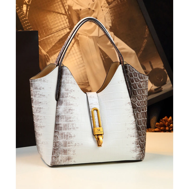 2025 New White Large Capacity Calf Leather Tote Handbag