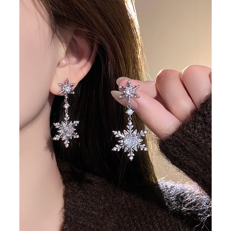 2025 Silk Stainless Steel Alloy Zircon Snow Drop Earrings