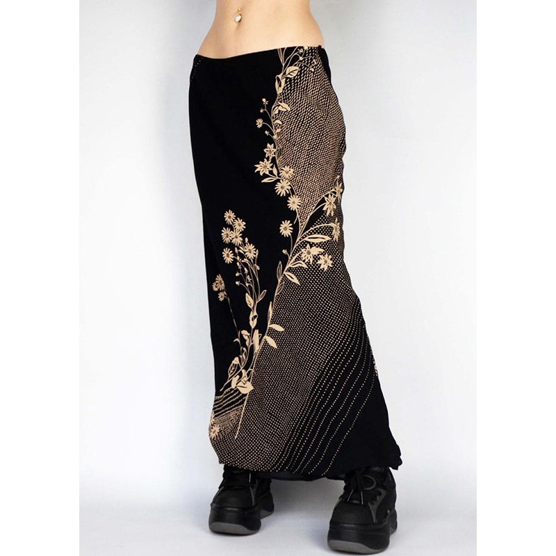 Art Black Low Waist Print Holiday Skirts Spring