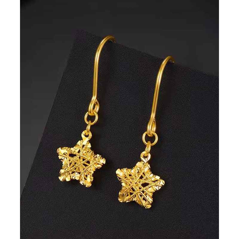 Art Gold Copper Overgild Star Geometry Drop Earrings