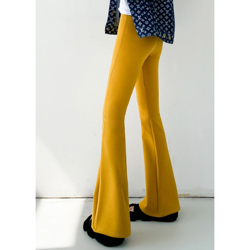 Beautiful Yellow High Waist Slim Fit Flared Trousers Spring