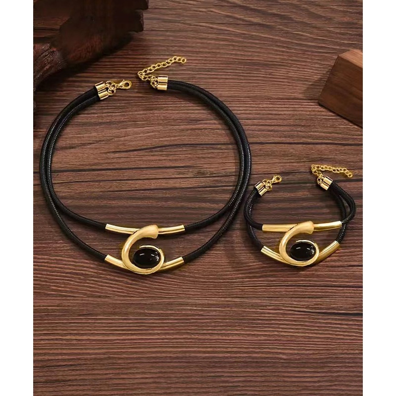 Bohemian Gold Acrylic Gem Stone Necklace And Bracelet Two-Piece Set